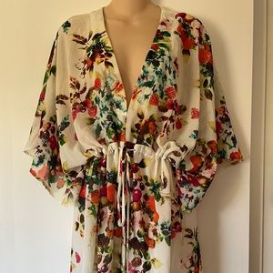 Sheer kimono jacket top with fruit print xl